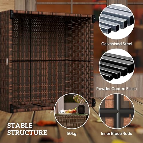 Outsunny Outdoor Coffee Table, PE Rattan Side Table with Tempered Glass Top, Wicker Square Garden Coffee Table End Table with Steel Frame for Patio, Balcony, 60 x 62 x 38cm, Brown - Image 6