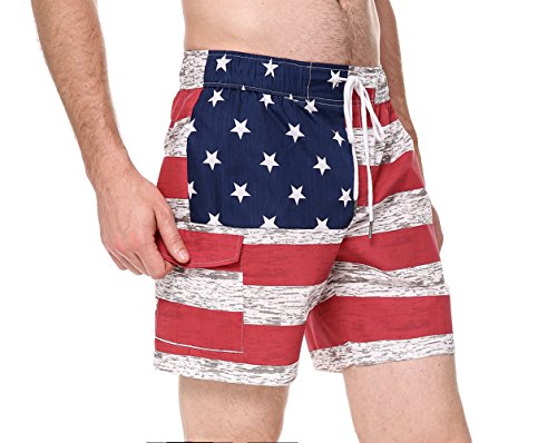 Jinidu Men American USA Flag Patriotic Casual Board Shorts Swim Pocket Trunks