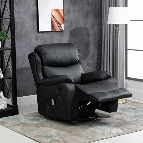 HOMCOM PU Leather Massage Recliner Chair with 8 Points and Heat, Manual Reclining Chair with Swivel Base, Footrest and Remote, Rocking Armchair, Black HOMCOM PU Leather Massage Recliner Chair with 8 Points and Heat, Manual Reclining Chair with Swivel Base, Footrest and Remote, Rocking Armchair, Black