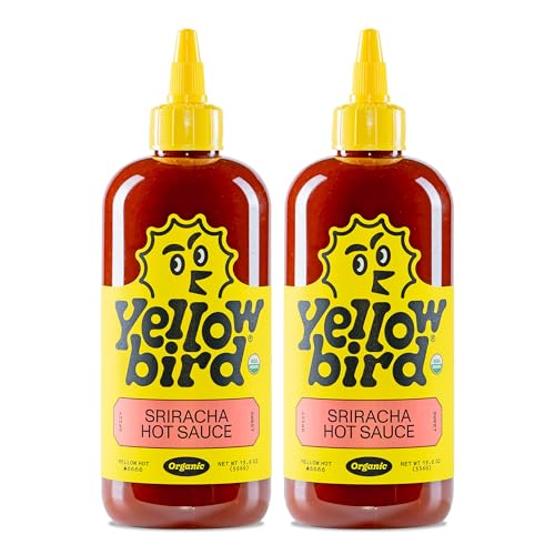 Yellowbird® Organic Sriracha Hot Sauce 19.6 oz. Tabletop Size (Mellow Hot | 2 Bottles | Made w/ Organic Garlic, Dates, & Lime)