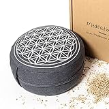 Südtirol Welt – Premium Meditationskissen (Sitzhöhe 15 cm) mit 100% Bio Dinkelspelz Füllung aus Südtirol – Yogakissen mit gewebtem Kissenbezug aus Baumwolle (Lebensblume - Anthrazit)