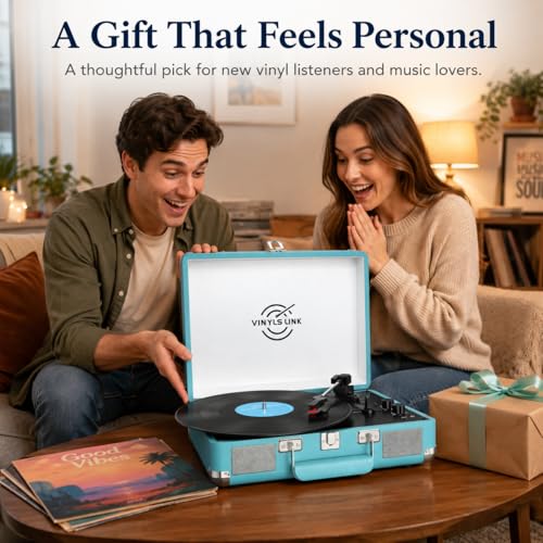 Image of Vinyl Record Player 3-Speed Bass Control Bluetooth Suitcase Portable Belt-Driven Record Player with Built-in Speakers RCA Out Headphone Jack Vintage Turntable Blue