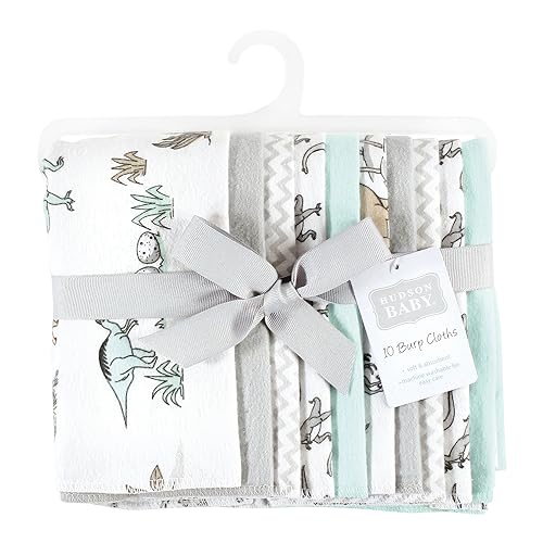 Image of Hudson Baby Unisex Baby Cotton Flannel Burp Cloths 10-Pack, Neutral Dino World, One Size