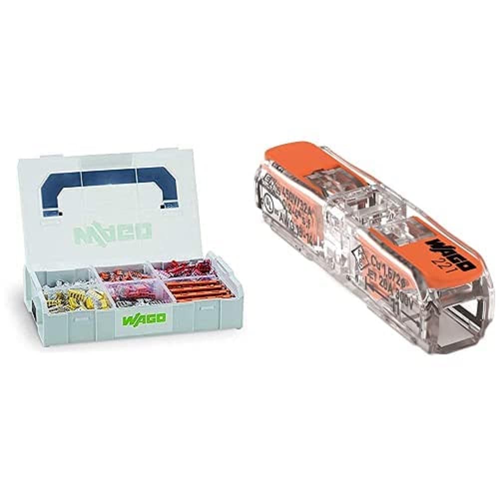 WAGO Original-Set, L-Boxx Mini, Verbindungsdosenklemmen, 887-953 (404 Teile) & WAGO Klemme, 2-Leiter, 4 mm², Durchgangsverbinder mit Hebel, Transparent, 221-2411 (60 Stück)