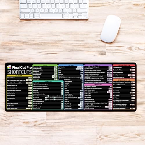 Image of Final Cut Pro Shortcuts Cheat Sheet Mouse Mat KMH Mouse Pad for Mac Users Editors Creators, Large Desk Mat, Producer Mousepad, Essential Computer Accessories for Study, Work, and Reference Purposes