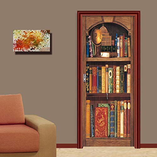 DSAOMO Stickers Porte Poster Bibliothèque 3D Papier Peint Porte Trompe l'oeil pour Salon Chambre Décoration De La Maison Stickers Muraux Imperméable Stickers Amovibles 77x200cm(B x H)