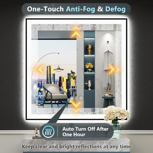 Image of 30x30 Black LED Bathroom Mirror, Backlit & Front Lit Lighted Mirror