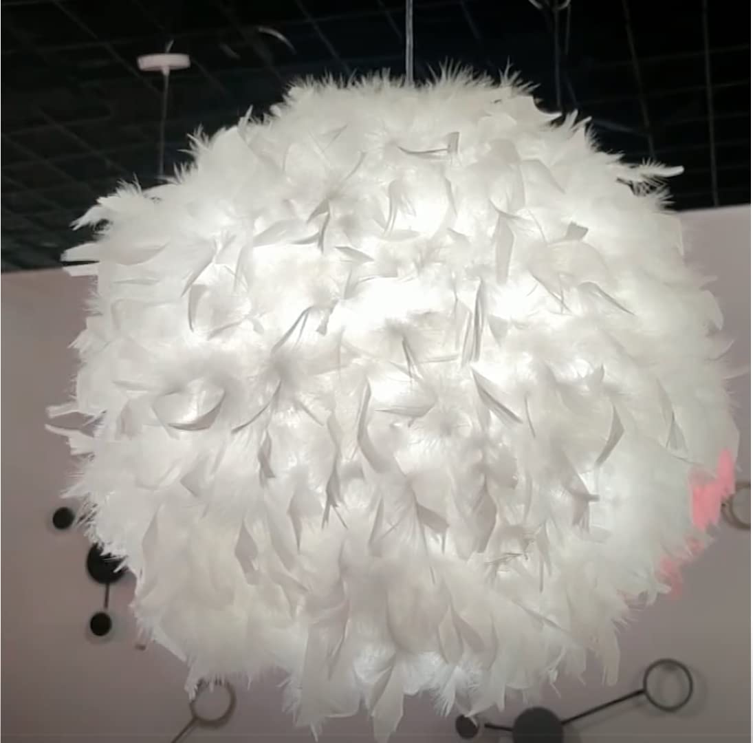 Lámpara colgante de plumas blancas esféricas de 40 cm/15,9 pulgadas, pantalla de plumas, lámpara de techo, lámpara de plumas para sala de estar, dormitorio, comedor