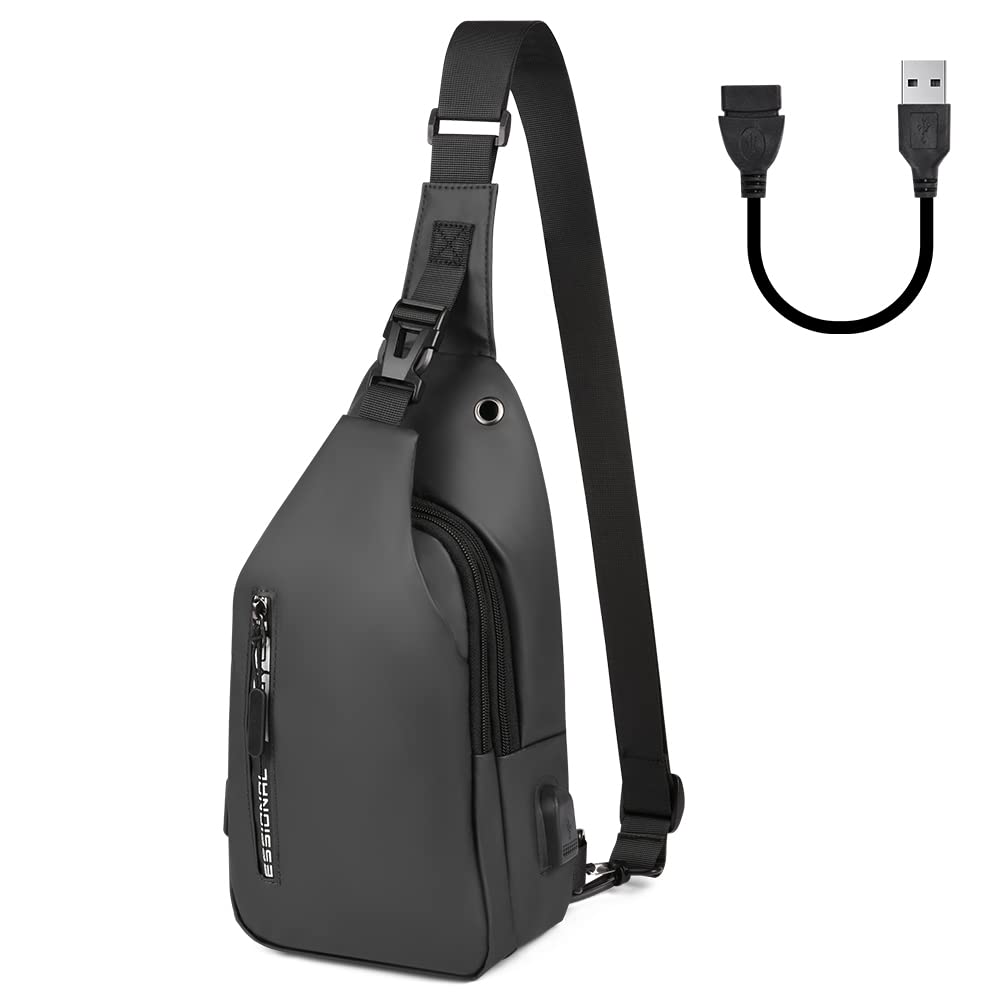 Aucuu męska torba na klatkę piersiową, torba na ramię z portem USB do ładowania, wodoodporna torba na ramię, torba na piersi Crossbody (z USB*1), #2 Szary