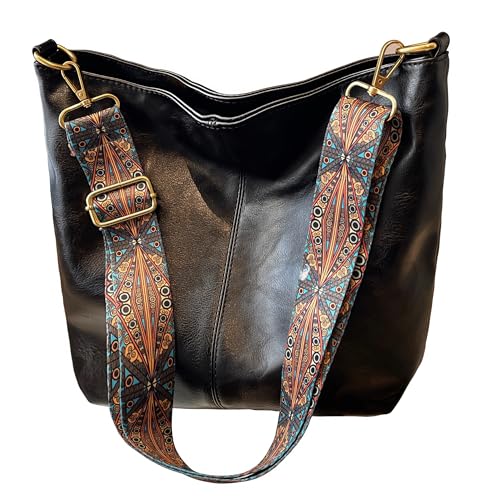 Image of Fashion Hobo Bags for Women Vegan Leather Crossbody Bag with Guitar Strap Shoulder Purses and Handbags
