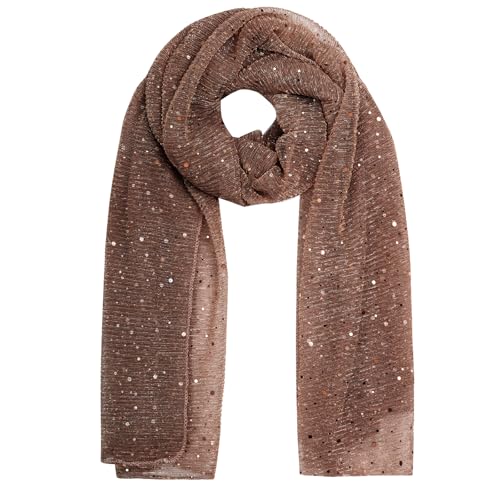 Rbenxia Women Sequin Bandana Summer Mesh Scarf Glitters Sheer Beach Shawl Wrap Sparkling Metallic Evening Dress Shawls Wraps (Coffee Brown One Size)