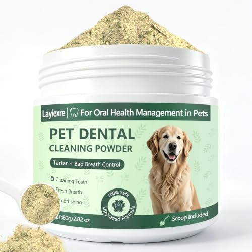 Layiexre Dog Teeth Cleaning Powder – Reduces Plaque & Tartar, Targets Bad Breath, Green Dental Powder for Easy Dog Dental Care