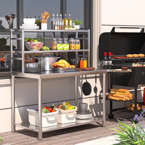 Image of Stainless Steel Prep Table 48 inchx24 inch with 2 Adjustable Shelves Heavy Duty Commercial Kitchen Work Table Countertop for Garage Home Restaurant Warehouse