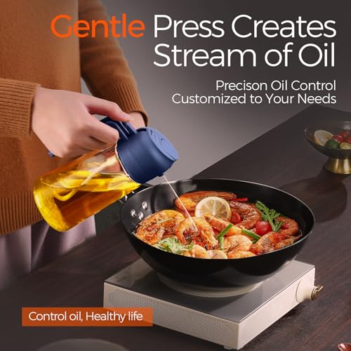 Image of YARRAMATE 16oz /470ml 2 in 1 Oil Sprayer for Cooking with Stickers, Food-grade Glass Oil Dispenser for Kitchen, Salad, Frying, BBQ, Grill (Navy)