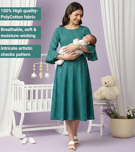 Image of DUMMY SHAPE Feeding Kurtis for Women Cotton Blend | Floral Pregnancy Flare Kurta with Dual Nursing Zippers to Pre & Post Partum | Maternity Dresses | Gifts for Pregnant Woman