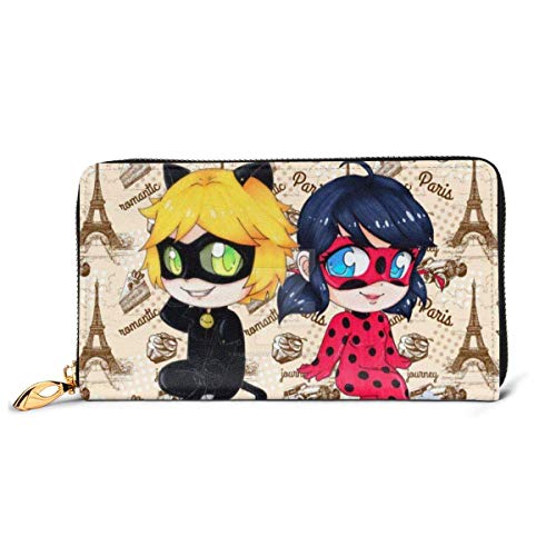 Preisvergleich Produktbild BFDX Geldbörsen Geschichten von Marienkäfer Cat Noir Geldbörse Geldbörse RFID Reißverschluss Leder Clutch Frauen Wristlet Geldbörsen Tasche Telefon Kreditkarteninhaber Organizer Blocking Echte Clutc