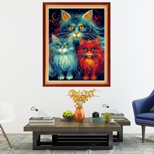 Image of Dooxvey Cross Stitch Kits for Adults Stamped Full Range of Embroidery Starter Kits for Beginners 11CT Printed Cross Stitch Patterns Needlepoint Kits Stamped Crossstitch-Colorful Cat 16x20 inch