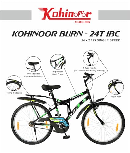 Image of KOHINOOR Burn MTB Mountain Bicycle - Single Speed - Ideal for 9-14 Years - Age || 24T Mountain Cycle (Single Speed) (Black)