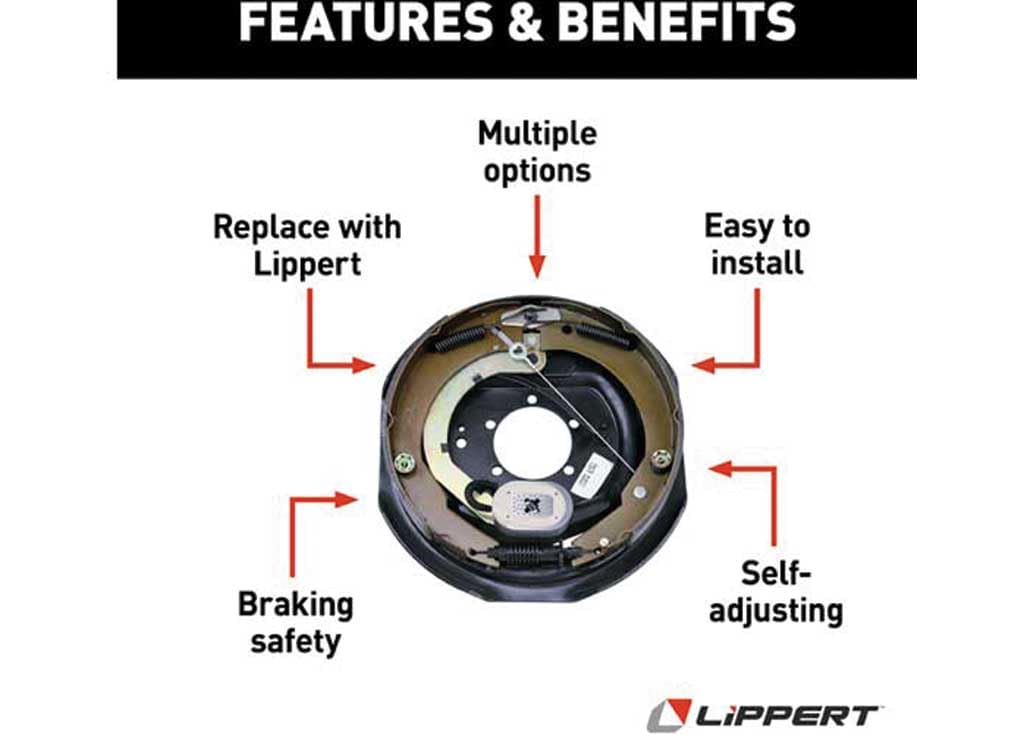 Lippert 1222593: 12'' X 2'' Lh Forward Self-Adjusting Brakes, 5-Bolt: 4000-7000# Axle (Raw)
