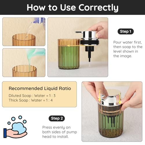 Image of Segbeauty 10oz Plastic Amber Foam Soap Dispenser for Kitchen Sink, 300ml Bathroom Foaming Countertop Soap Dispensers, Foam Pump Bottle Empty, Shaving Face Wash Liquid Pump Foamer Bottles Dispenser