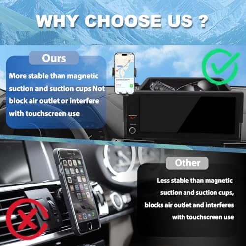 Image of Car Phone Holder Compatible with Toyota Sienna 2025 Accessories 12.3-Inch Screen Fixed Clip, Cell Phone Mount with Dash Tray Organizer Hands-Free 360 Rotation (Not for LE Trim 8-Inch)