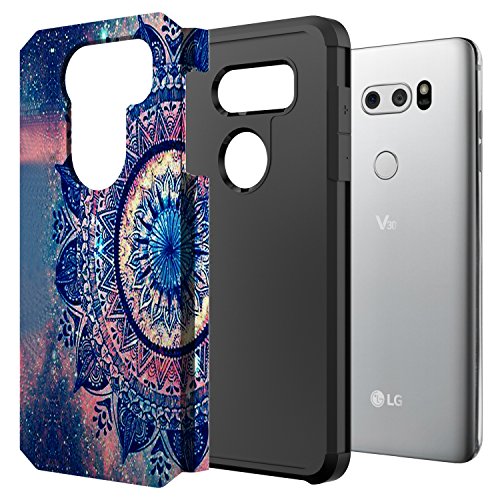 Rosebono For Lg V30 Case, Lg V30 Plus Case, Hybrid Dual Layer Shockproof Hard Cover Graphic Fashion Cute Colorful Silicone Skin For Lg V30 / Lg V30Plus (Mandala) #TOP1