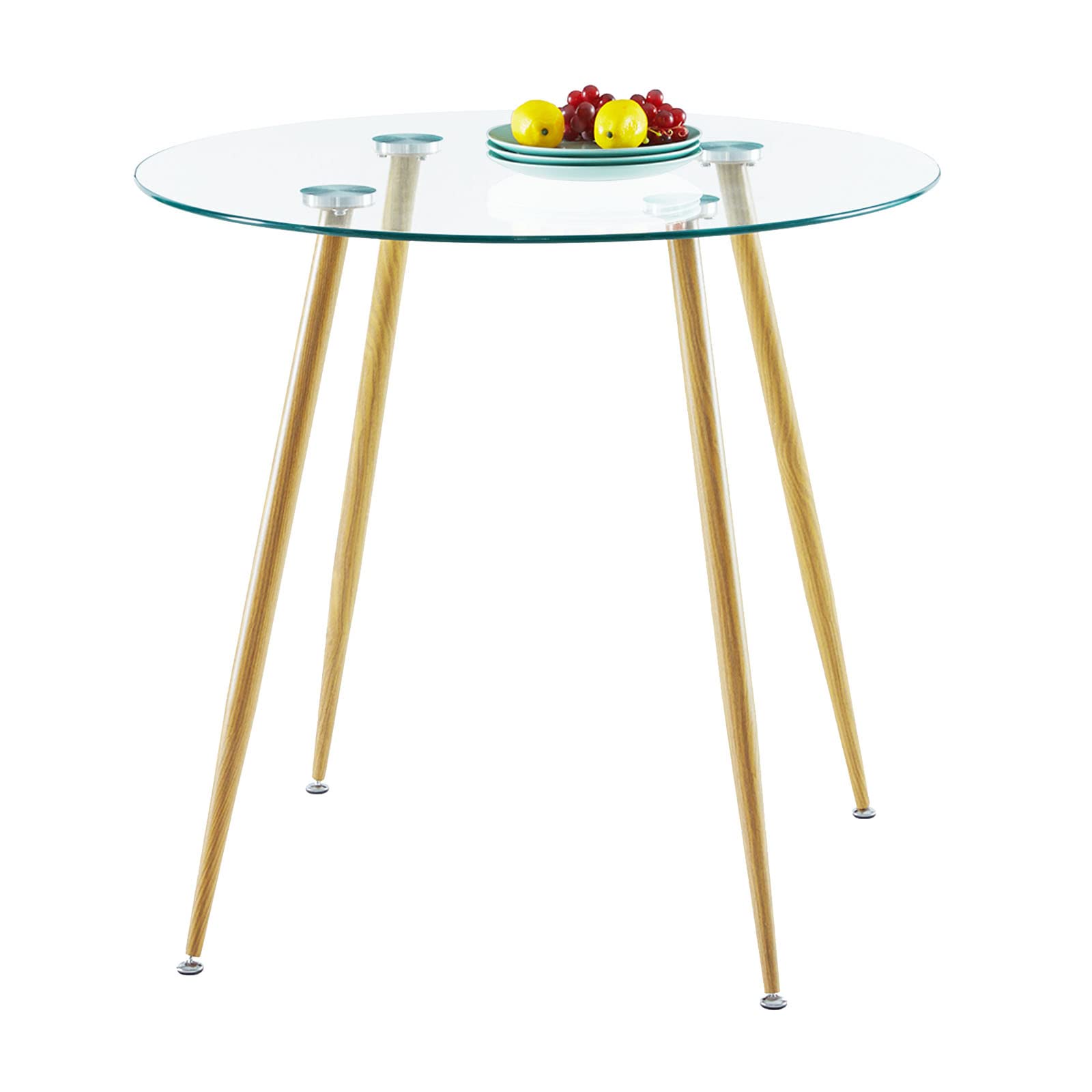 H.J WeDoo Modern Glass Dining Table Round Glass Dining Room Table - Tempered Glass Top with Metal Legs for Dining Room, Kitchen Table
