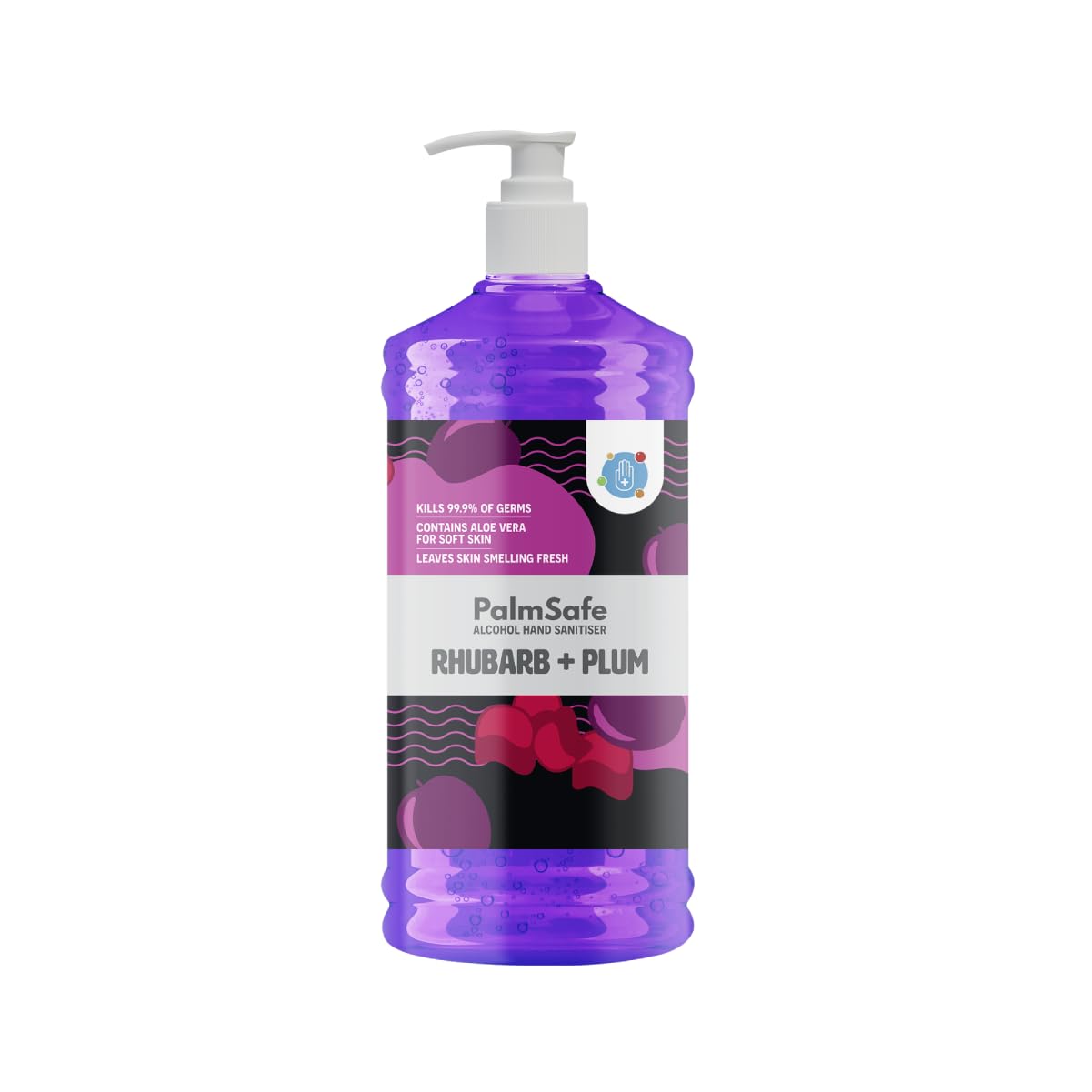 Palm Safe Rhubarb and Plum Alcohol Hand Sanitiser 1 Litre Pump Bottle