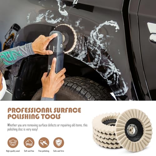 Polierscheibe 125mm x 22.2 mm, 5 Stück Wollfilz Polierscheibe, Filz Polierfächerscheibe, Filz Glanz Polier Scheibe für Schleifen und Polieren von Lack, Edelstahl, Holz und Kunststoff