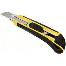 Heavy Duty Utility Knife with Rubber Grip, Yellow and Black, 18mm Blade, Includes 10 Replacement Blades