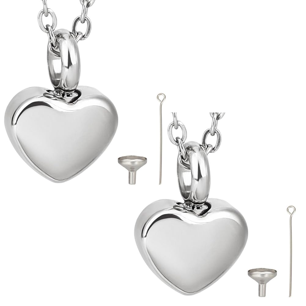 CREATCABIN 2 Confezione Piccoli Gioielli Cremazione A Forma Cuore Ceneri Collane A Forma Urna A Forma Cuore Portaceneri Gioielli in Urna Commemorativa in Acciaio Inossidabile Ciondolo 1.2x1.7cm