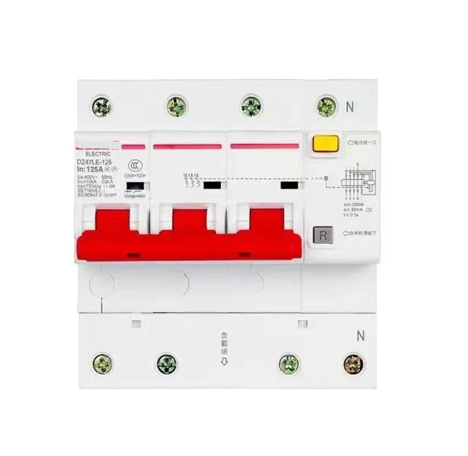 Leakage Protection Circuit Breaker 3P+N air Switch with Leakage Protection 32A 20A 40A 63A(DZ47LE-125-3P+N-D125A)