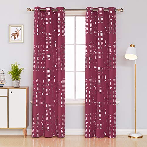 Image of Deconovo Blackout Curtains Light Blocking Thermal Insulated Panels Checkered Foil Printed Window Drapes for Living Room, 42 x 84 in, Rose