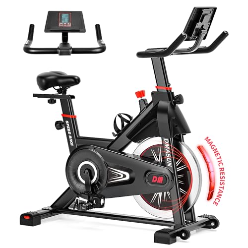 DMASUN Exercise Bike for Home Gym Use, Super Quiet Magnetic Resistance Indoor Cycling Bike – Stationary Bike with Large Tablet Holder, Comfortable Seat Cushion, 330LBs Capacity