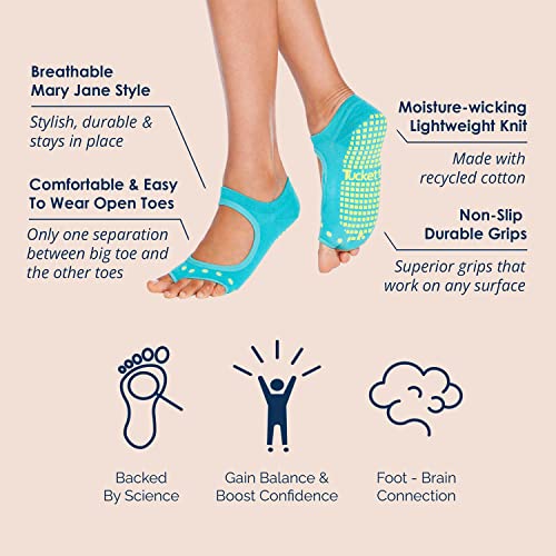 Tucketts Toeless Pilates Socks with Grips for Women, Non-Slip Yoga & Barre Socks for Stability & Barefoot Workouts, Size 6-132