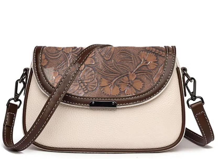 Vintage Floral Embossed Crossbody Bag for Women – PU Leather Shoulder Sling Bag, Stylish Small Handbag for Daily Use & Travel