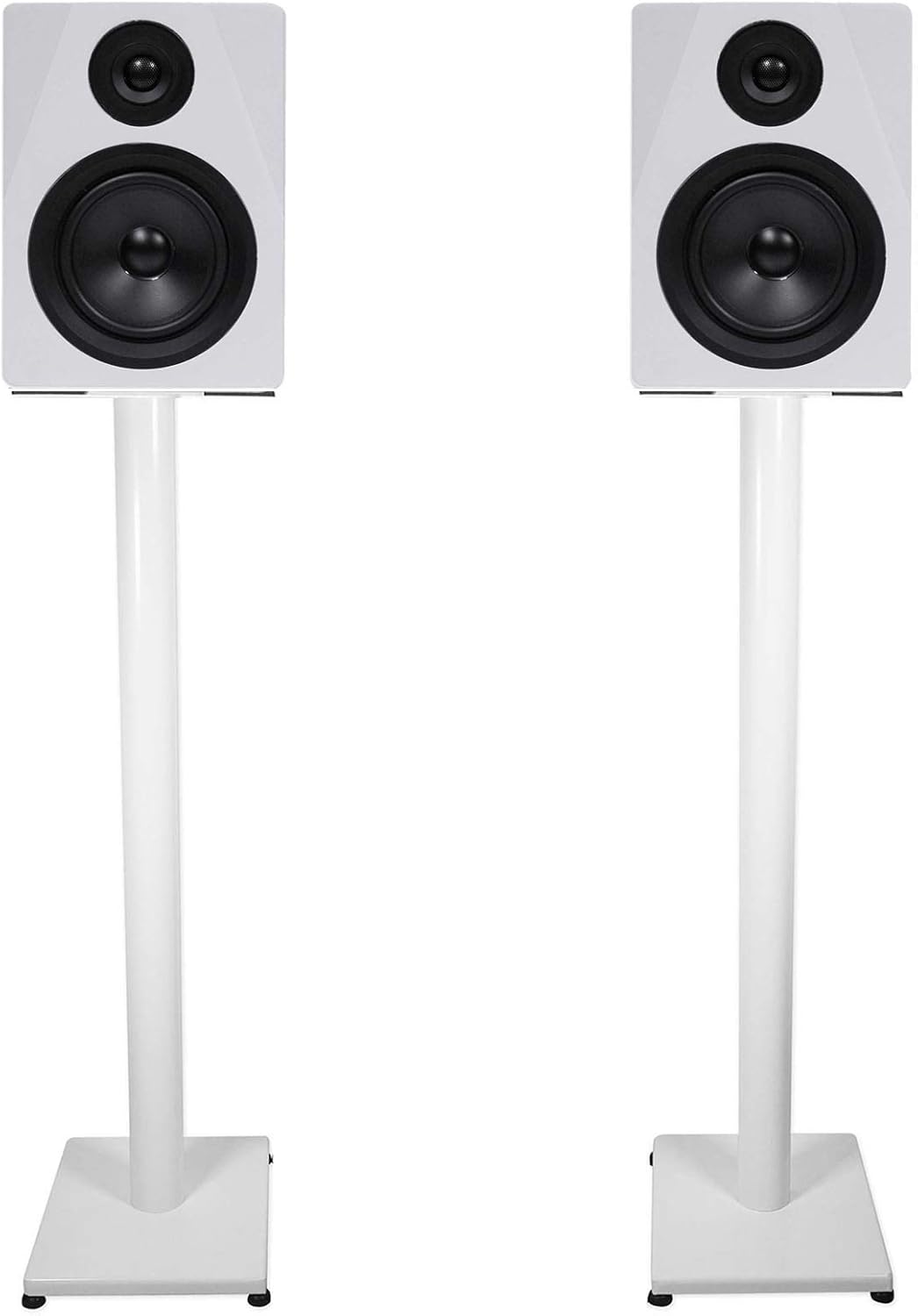 Rockville (2 APM5W 5.25″ 2-Way 250W Active/Powered USB Studio Monitor Speakers Pair Bundle with (2) RS37W 37″ Steel Bookshelf Speaker/Studio Monitor Stands in White (4 Items)