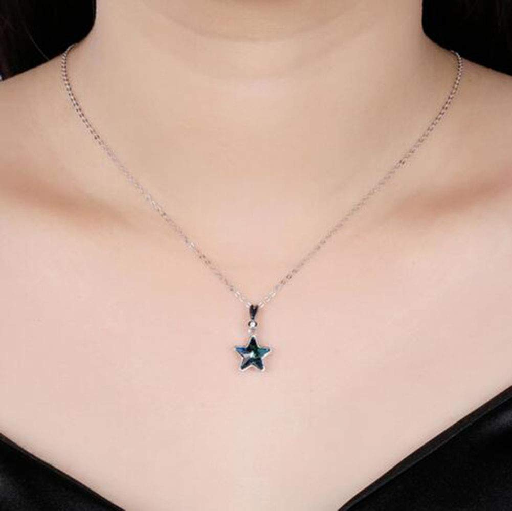 Collar de plata de ley 925 con colgante de pentagrama y estrella azul