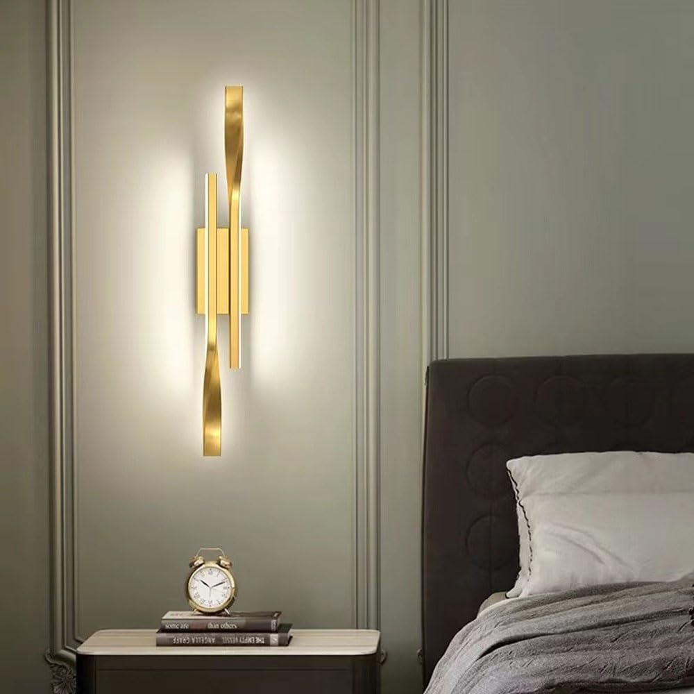 KBUUKYYXouy Modern Wall Sconce Black/Gold Linear Wall Lamp Dimmable Indoor Wall Light Fixtures for Living Room Bedroom Bedside Porch Hallway(Gold)