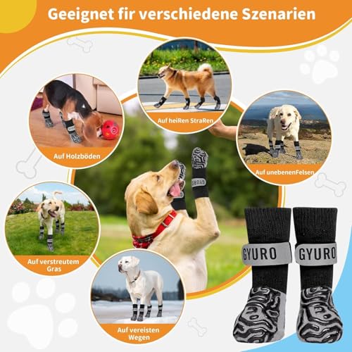 GYURO 2 Paar rutschfeste Hundesocken mit weichem Pfotenschutz und verstellbarem Klettverschluss für den Innenbereich (Schwarz, M)