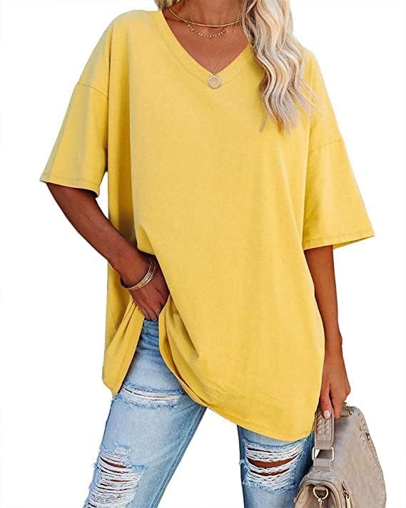 Ebifin Damen Oversize T Shirt mit V-Ausschnitt Kurzärmeliges Casual Lockere Basic Sommer Tee Shirts Bluse.