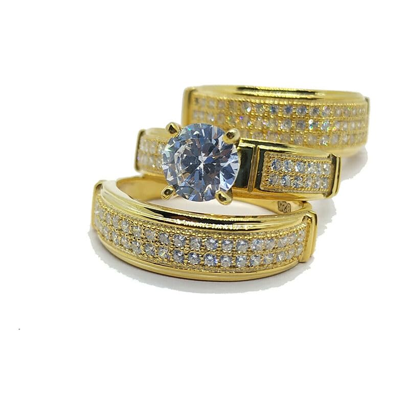 Fashionable 18K Gold Couple Ring, Wedding Ring, Valentine's Birthday, Holiday Gift, Three in One Engagement Bride Halo, Wedding Ring Set, Engagement Ring Set