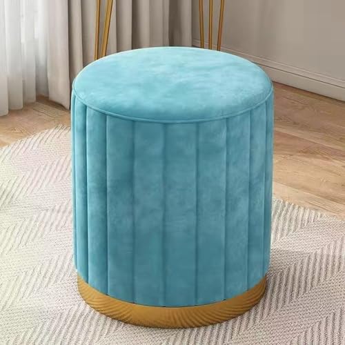 Tabouret velours bleu pouf de rangement rond coffre repose-pieds salon
