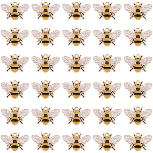 BEAMARKER 1 Boîte 30 Pcs Charm d‘abeille en or Charm d’abeille en émail Alliage de métal massif Dos plat Insectes et animaux en forme d‘abeille...