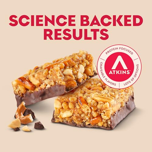 Image of Atkins Chocolate Peanut Butter Pretzel High Protein Bar, High Fiber, 16g Protein, 1g Sugar, 4g Net Carbs, Keto Friendly, 12 Count