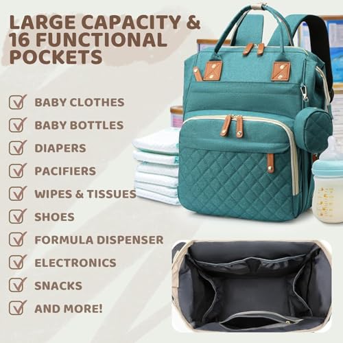 Image of Diaper Bag Backpack for Girls Boys: Green Toddler Diaper Bag with Changing Pad Baby Backpack Diaper Bag for Mon Dad Newborn Mochila Panaleras Bebe Nina Nino Baby Registry Search Essentials Must Haves