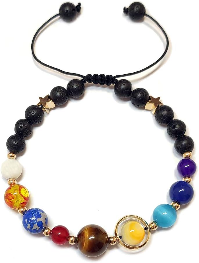 MENGLINA Women Stone Bead Charm Bracelet Universe Galaxy the Eight Planets Nine Planets in the Solar System Guardian Star Bracelets