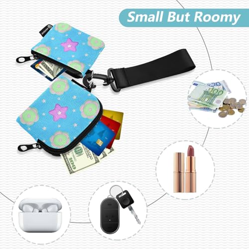 Cartoon Stars Peach Floral Green Women's Wallets Card Cases Mini Fashion Business Card Holder with Zipper Pocket for Daily Use 2 Packs2