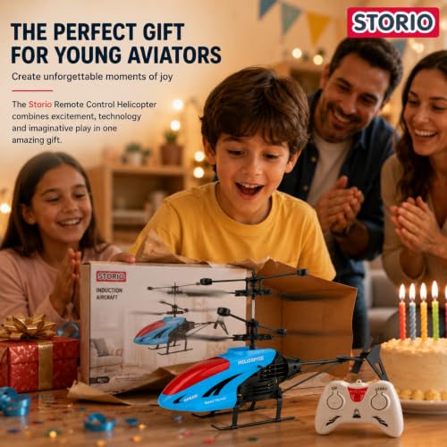 Image of Storio Remote Control Helicopter for Kids | RC Helicopter Toy, Hand Sensor Auto Lift, Easy Up & Down Control, USB Rechargeable, LED Lights