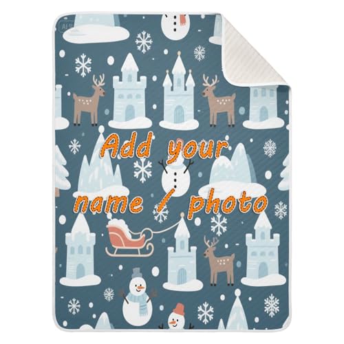 miaozhen Custom Indigo Animal Deer Snowflake Baby Blankets for Boys Breathable personalizadas para Logo tag Blankets for Newborns, Infants, & Toddlers...